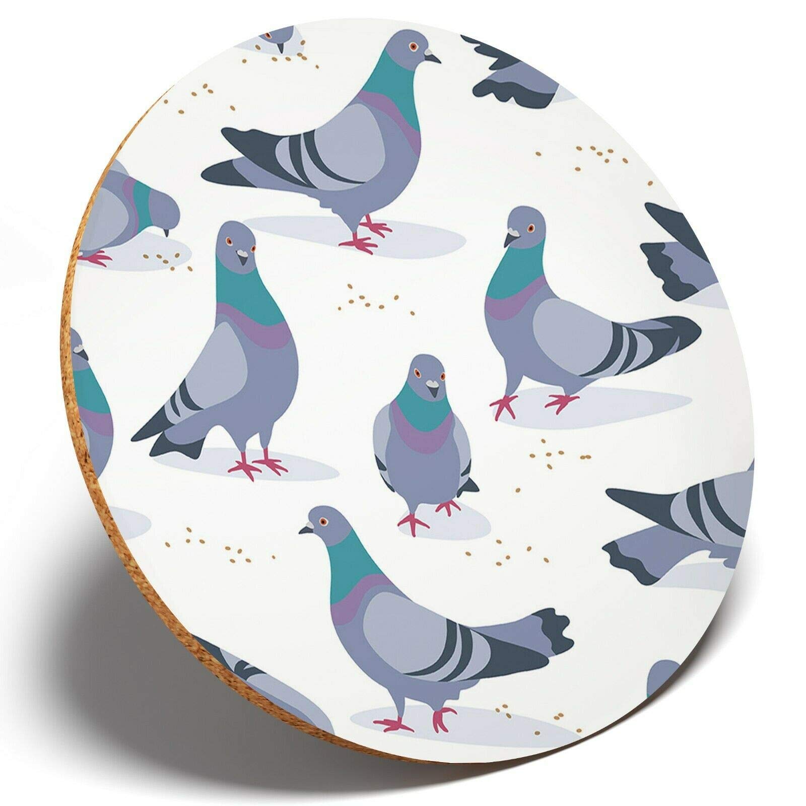 Destination Vinyl Coasters Multicolor 1 X Pigeon Bird Cartoon Pattern - Round Coaster Kitchen Student Kids #15995