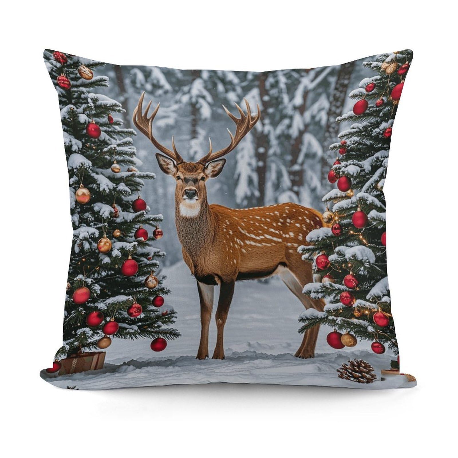 VstaDank Cow Deer Trees Christmas Throw Pillow Cover Soft Square Cushion Cover Art Artwork Pillow Covers Mordern Couch Pillow Covers Decorative Cushion Case for Chair Couch Bedroom Living Room