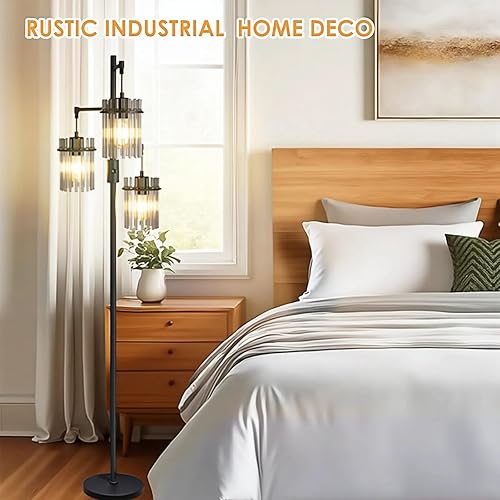 Miniatura 8 de Lámparas de pie industriales para sala de estar, lámpara de pie regulable, lámparas de pie modernas con pantalla de cristal, interruptor giratorio,