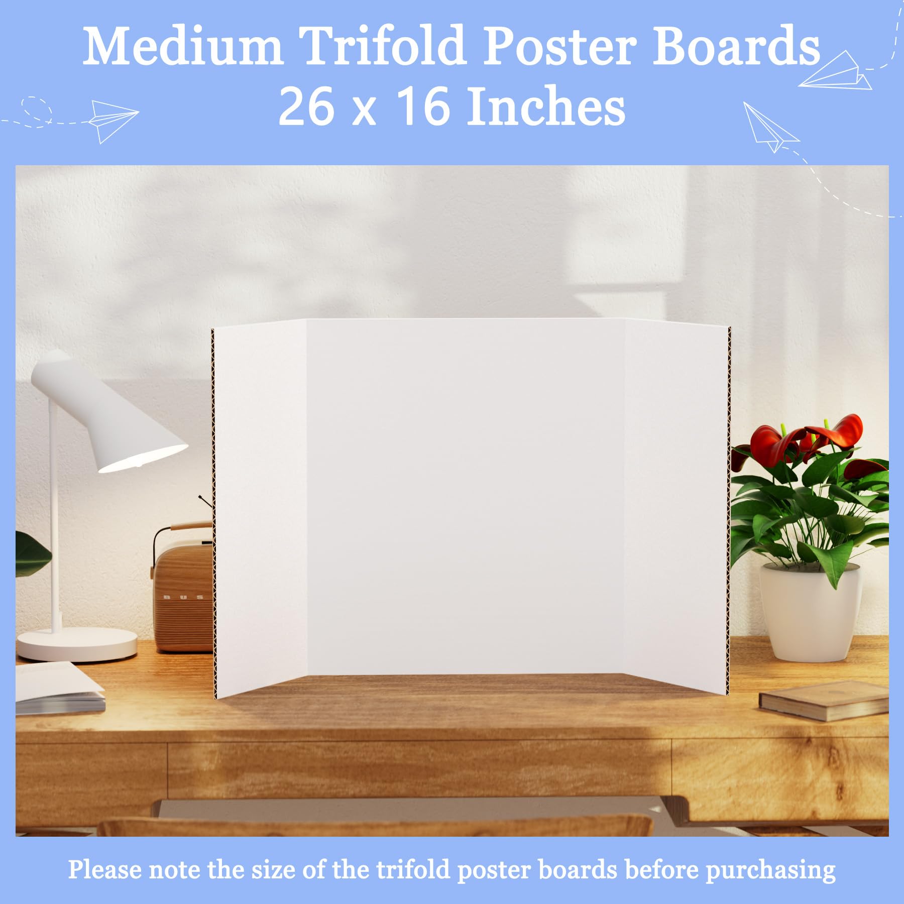 AKONEGE 6 Pack White Tri-Fold Display Board 400x666mm Foldable Presentation Poster Board, Corrugated Cardboard for Business & School Projects, Science Fair Display, Art Exhibits - Image 4