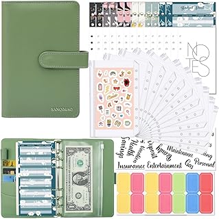 Money Organizer for Cash,44 PCS Budget Binder with Money Saving Challenge Expense Sheets, A6 Refillable 6 Ring Faux Leather Budget Book, Cash Envelopes for Budgeting for Home Office School
