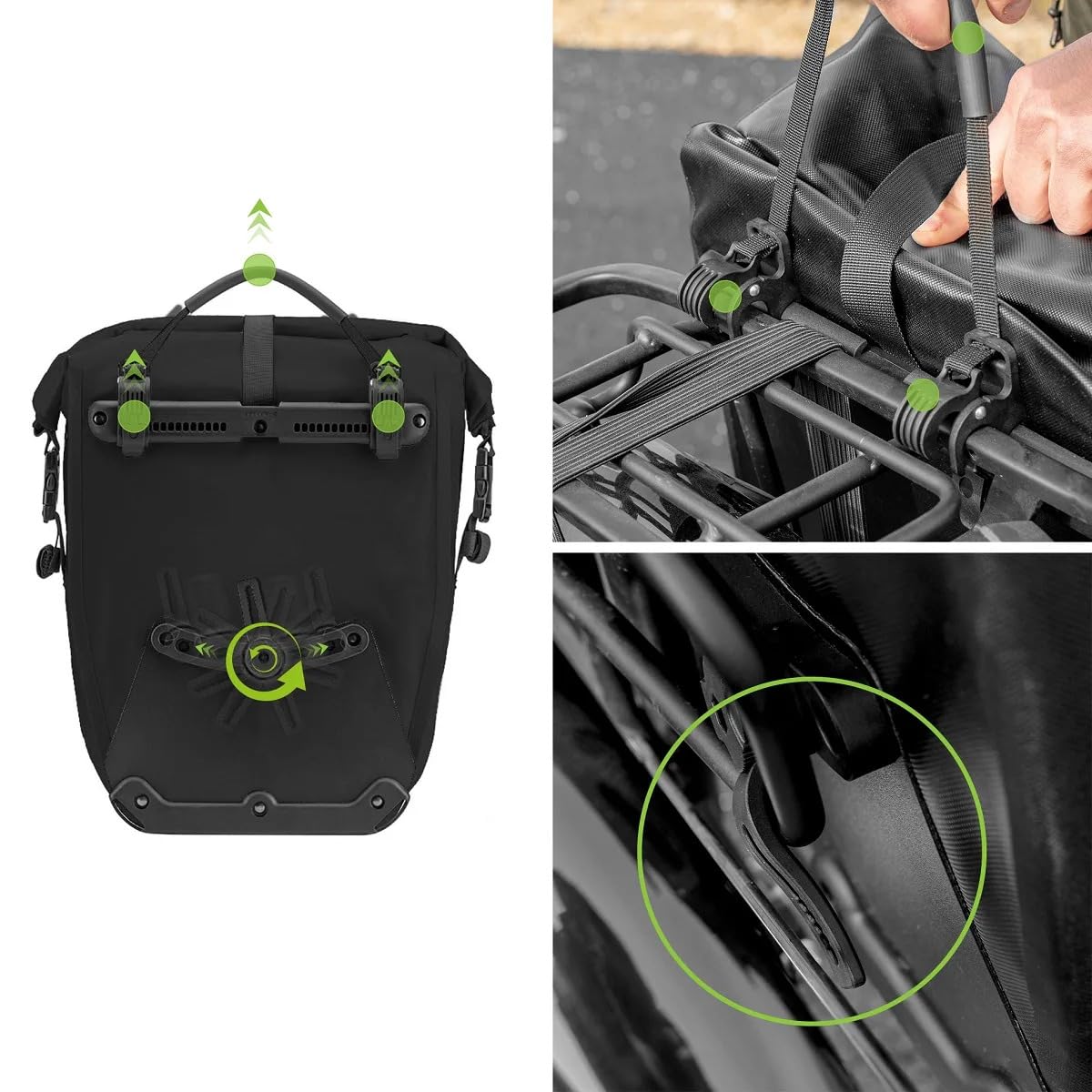 VAYOX 27L fahrradtasche Wasserdicht Roll-Top Gepäckträgertasche TPU Klipp Ergänzt fahrradtaschen für gepäckträger und satteltaschen für Fahrrad. Bungee-Kordel, 3-Punkt-Halterung, Reflektor