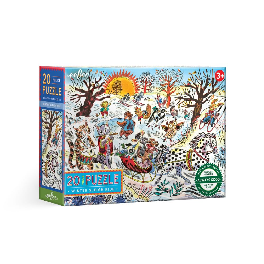 eeBoo 20 Stück Riesiges Bodenpuzzle - Winterschlittenfahrt Kinderpuzzle Schlitten Thema, große Teile für kleine Hände, um motorische Fähigkeiten zu entwickeln