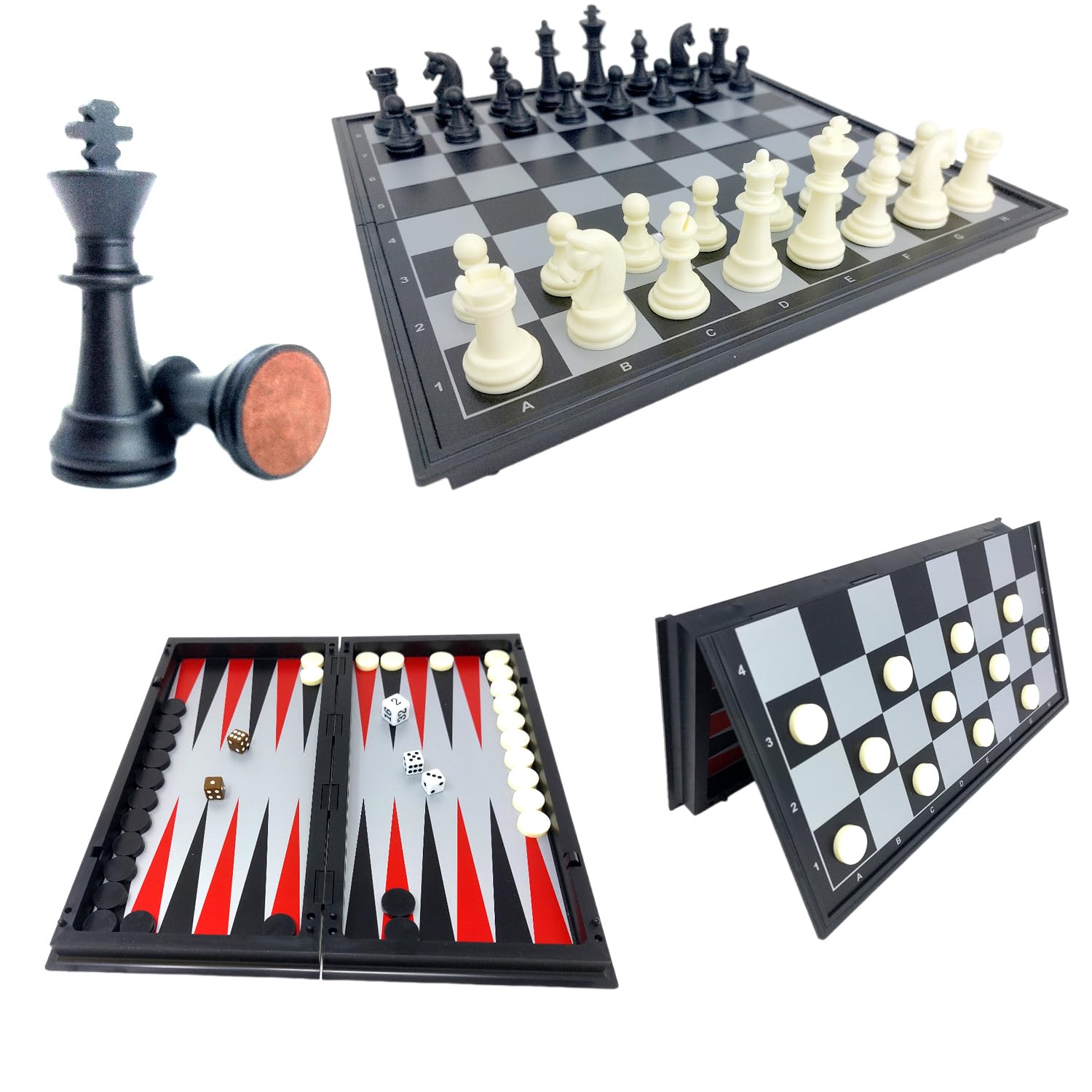 ChessEbook 3-in-1 Magnetic Chess Game + Lady + Backgammon 32 x 32 cm - Foldable Chess Board - Travel Chess Game - Folding Chess Board Set - Board Game Set