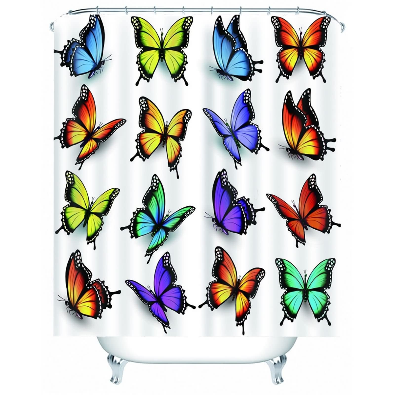 Whoiy Extra Wide Shower Curtain Liner, Adult Shower Curtain Polyester Butterfly Curtain for Hotel Outside 165X180cm(65X71In) Colorful