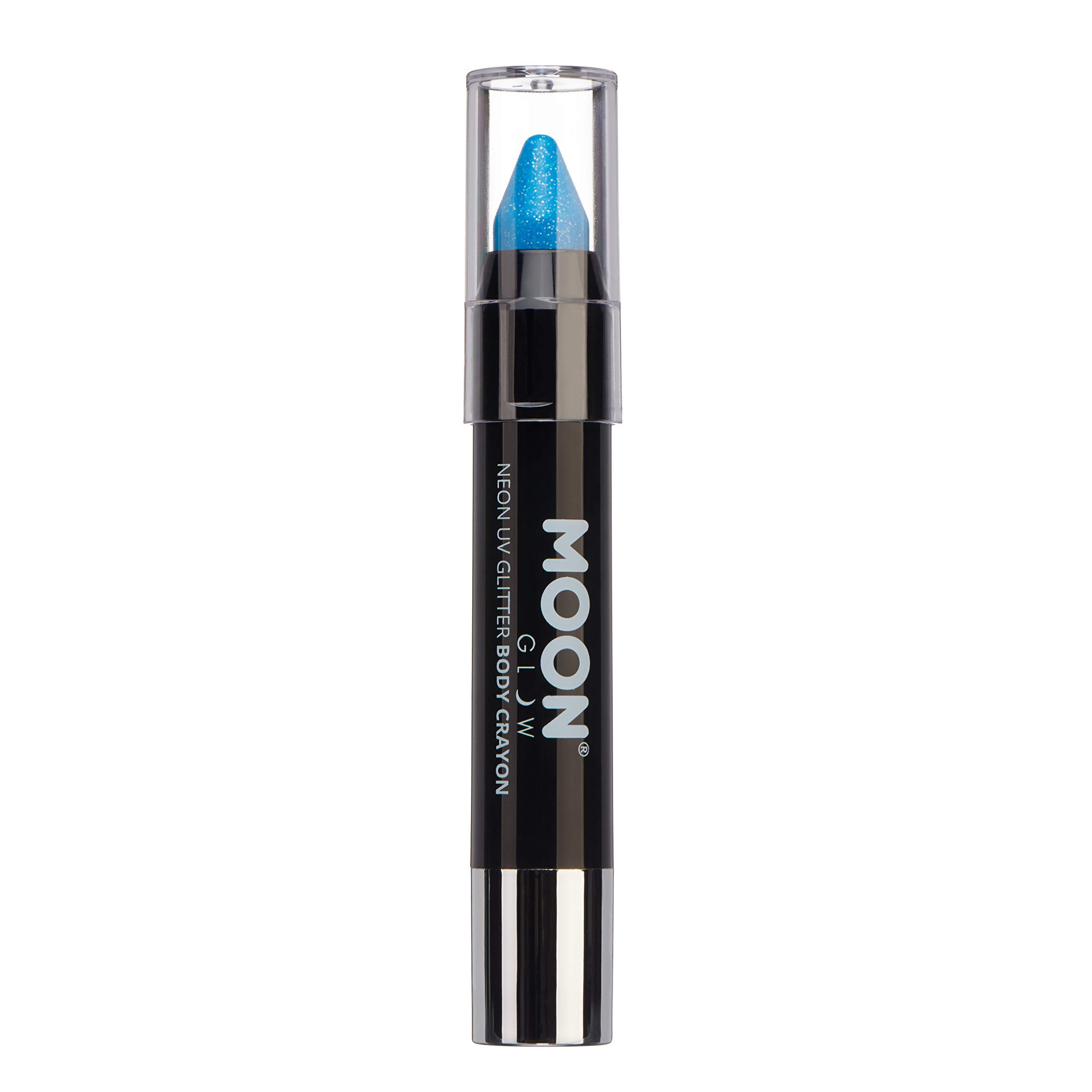 Moon Glow - Neon UV Glitter Face Paint Stick / Body Crayon makeup for the Face & Body - Blue - Glows brightly under UV lighting
