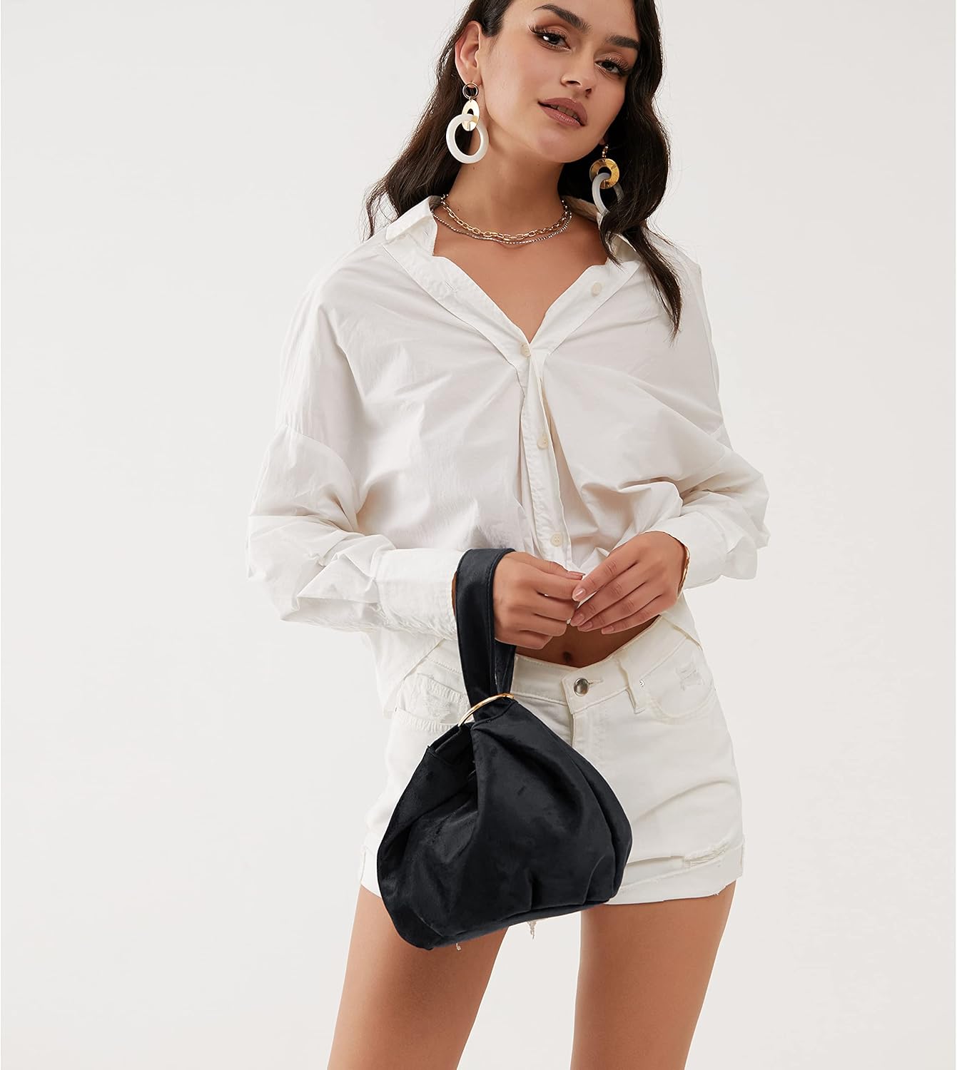 Women Clutch Velvet Top Handle Bag Wristlet Small Tote Purse - Image 2