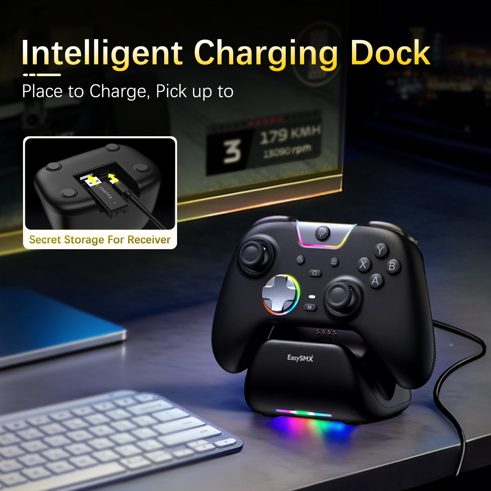AKNES EasySMX X05Pro Controller per PC/Switch/Android/iOS (Nero) | Pulsanti per Gioco Silenziosi, Joystick ad Effetto Hall, Grilletti Hall a Doppio Stadio, 2 Pulsanti Programmabili