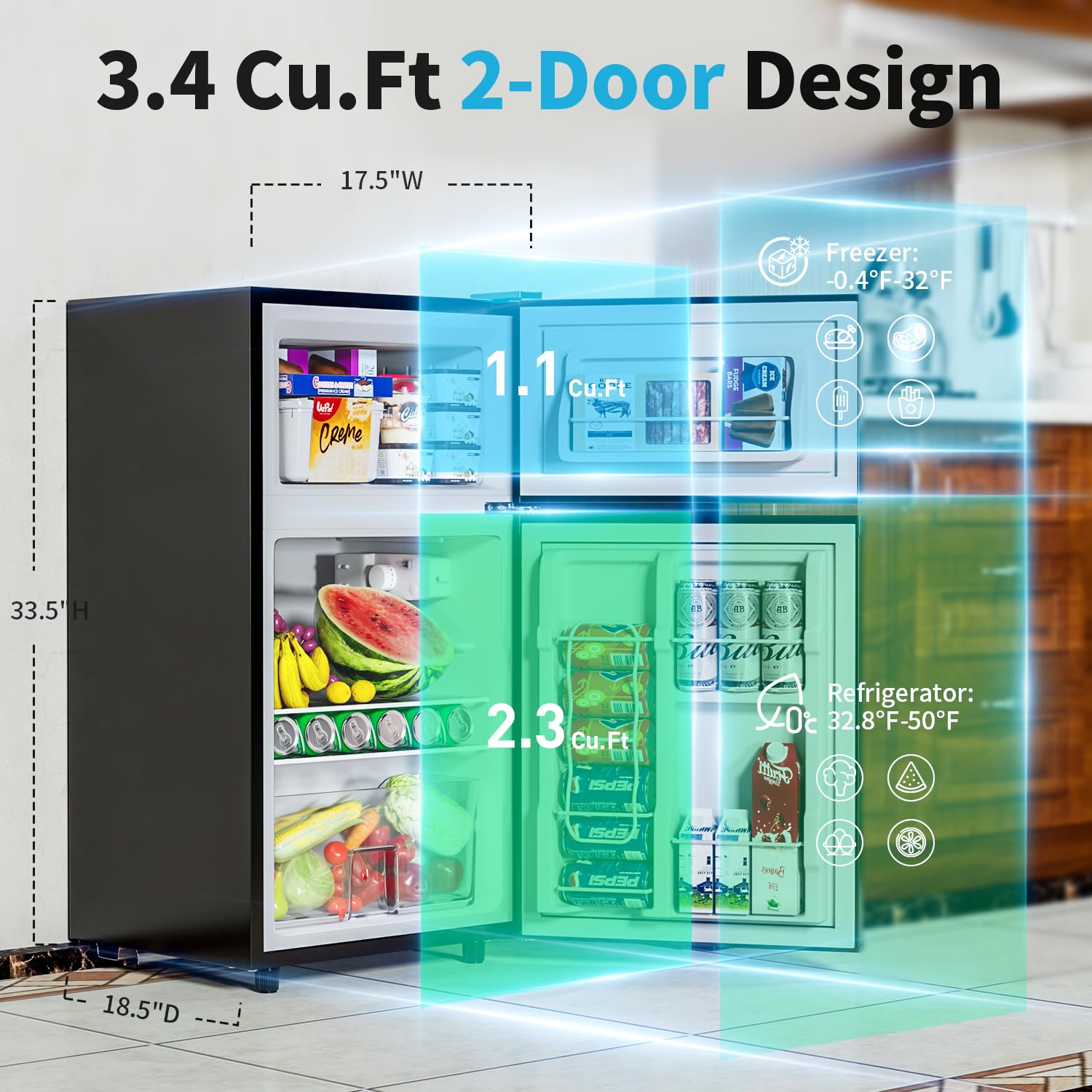 Tehanld Double Door Refrigerator with Freezer, Mini Fridge for Bedroom Office Dorm and Apartment, Small Compact Refrigerators with Wheels, Red 3.5 Cu. Ft. on Fridge.com