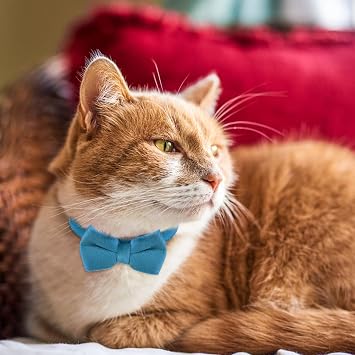 Cat Bow Tie, 4PCS Velvet Cat Collar with Bell, Adjustable Breakaway Safety Collars for Kittens, Puppies, Cute Pet Party (7.5in/19cm -12.6ln/32cm)