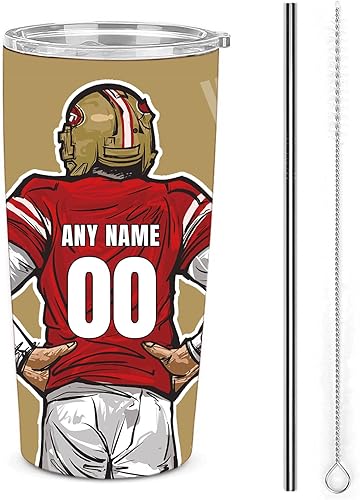 Custome - Botella de agua de fútbol, 20 onzas, tazas de café de fútbol para entrenadores, regalos de cumpleaños, termo aislado para adolescentes,