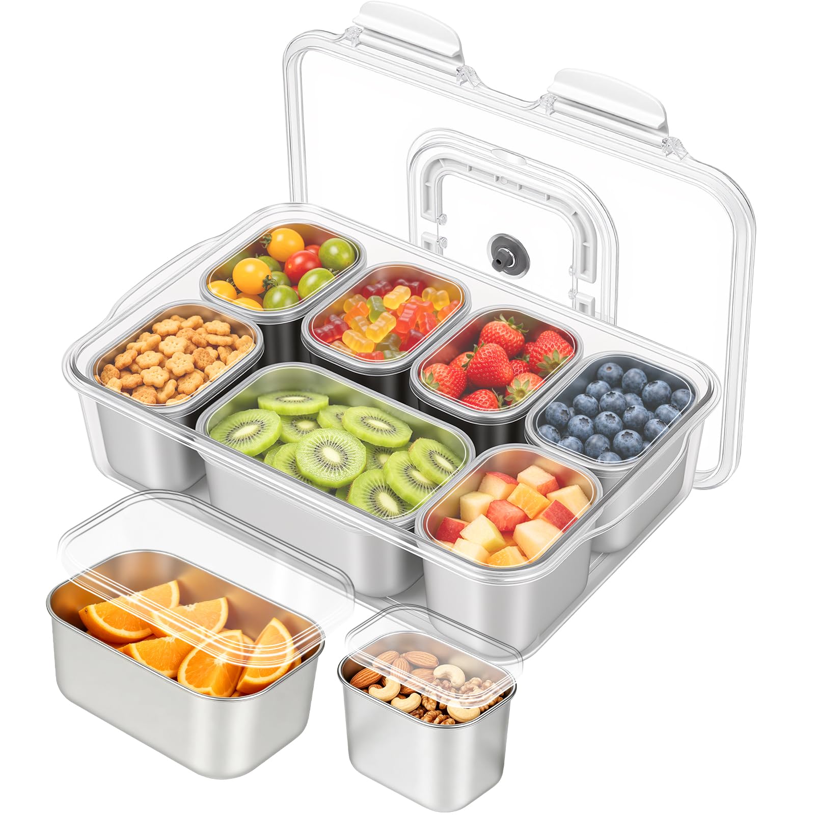 Photo 1 of Freshmage Snackle Box Container, 7-Compartment Stainless Steel Snack Platter