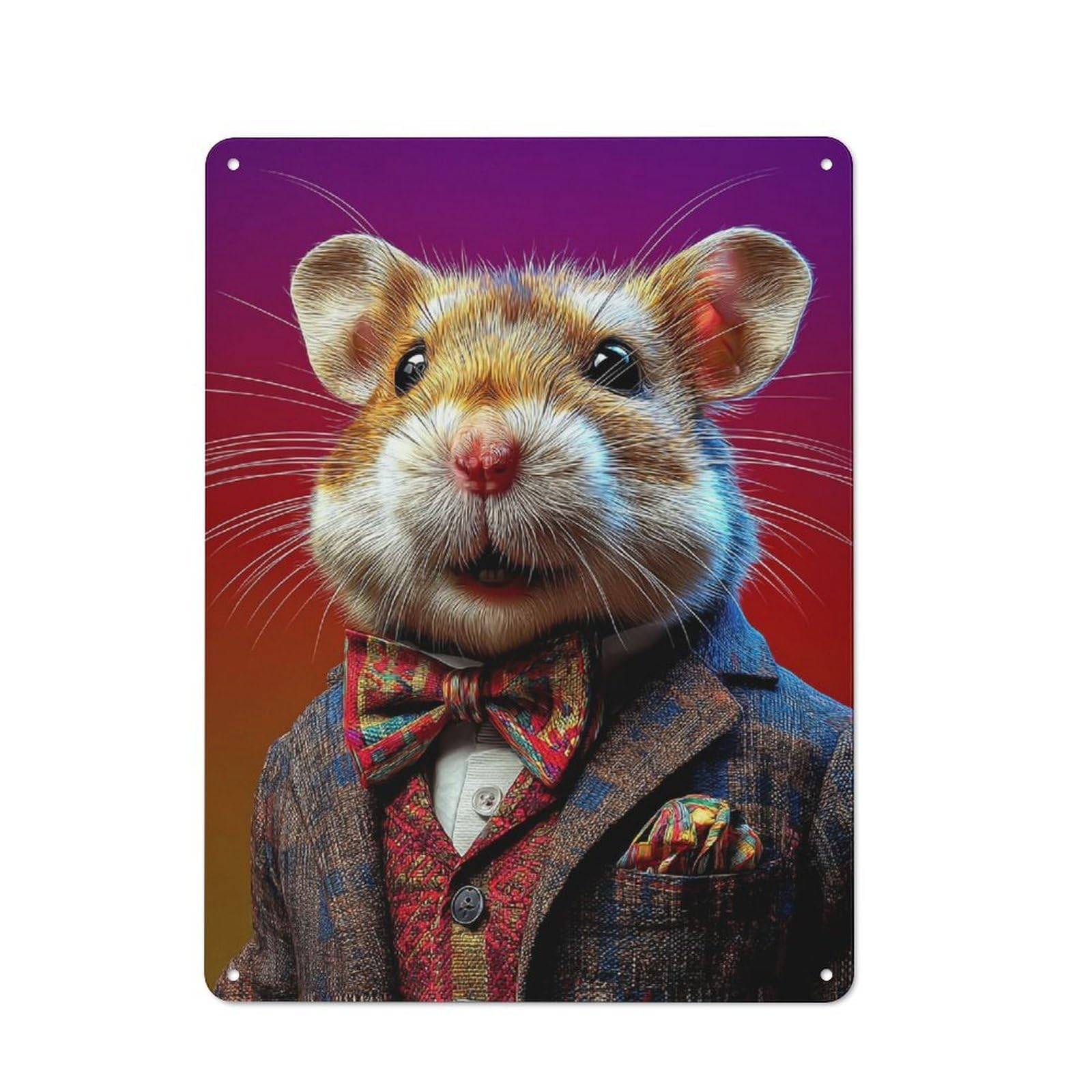 Junmoney Stylish Hamster In Formal Attire Metal Wall Sign 40X30cm Featuring For Garage Or Workshop, For Vintage Wall Decor Fans, For Metal Sign Collectors
