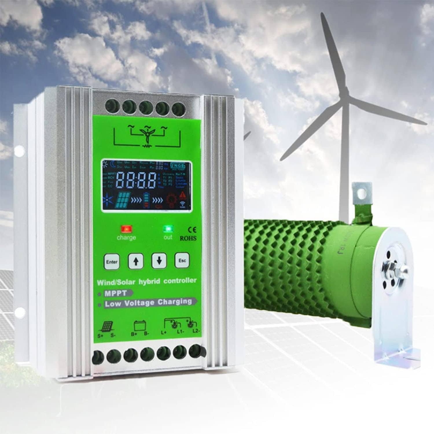 Automatyczny Regulator ładowania 12 V/24 V/48 V Mppt Boost, Hybrydowy Kontroler Paneli Słonecznych, Regulator ładowania Boost Z Wyświetlaczem Lcd, Generator Wiatrowy 12V-8000W
