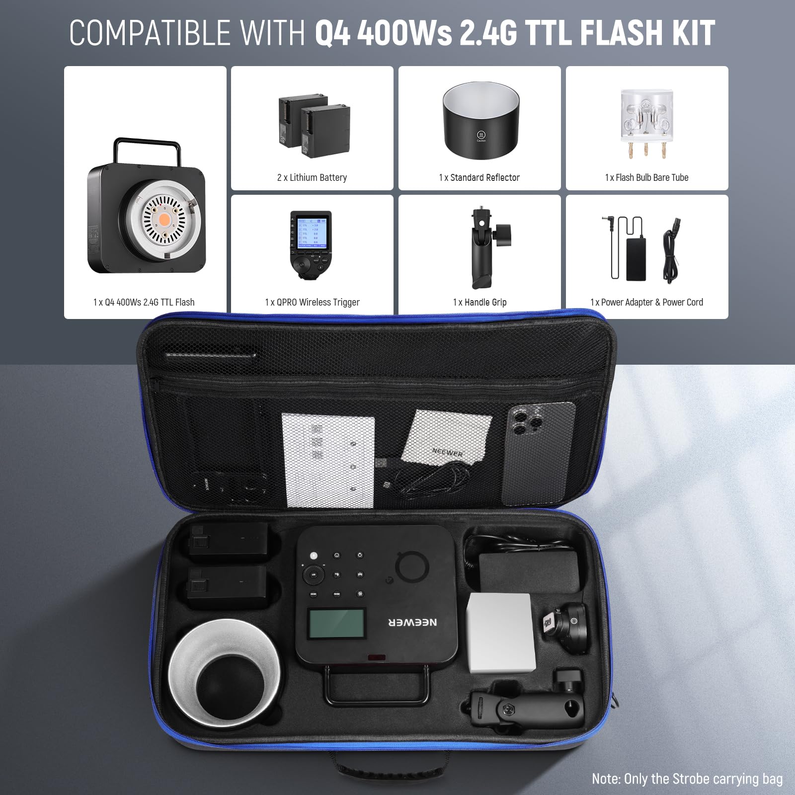 NEEWER Q4 Tragetasche mit Schultergurt, Griff, speziellen Fächern für im Freien Blitzgerät/Batterien/Auslöser/Reflektor Diffusor Zubehör, Netztasche, robuste Hartschalen Reisetasche, PB8