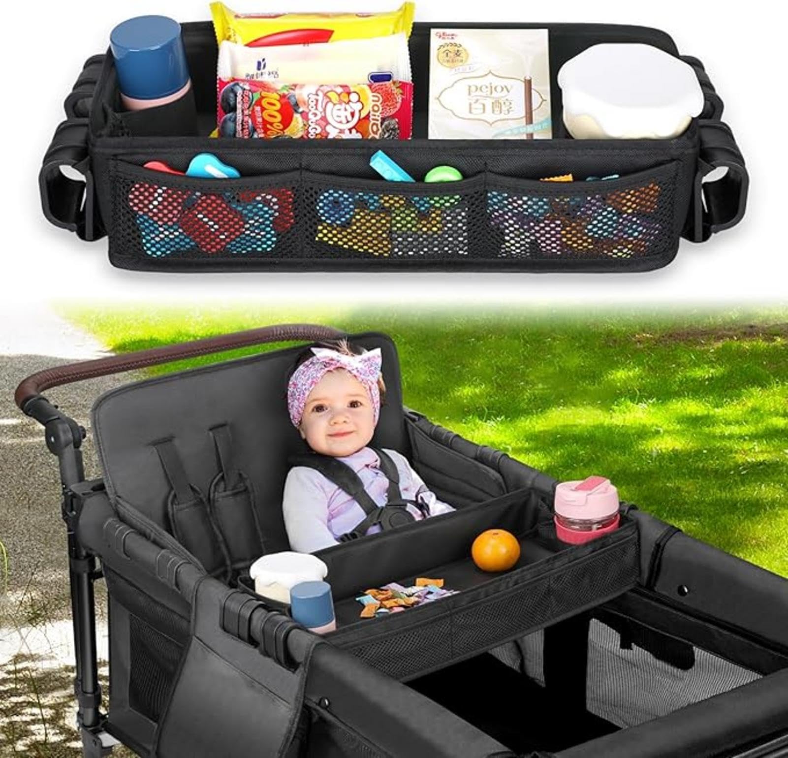 Fixation De Plateau À Collation pour Poussette – Plateau À Collation pour Poussette pour Accessoires WagonW4 – Plateau À Collation pour Chariot De Poussette avec Porte-gobelet