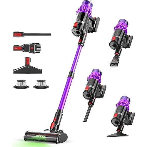 Cordless Vacuum Cleaner, 600W 50Kpa 70Mins, Vacuum Cleaners for Home, Stick Vacuum with Anti-Tangle Brush, Wall Mount Charge, Rechargeable Cordless Vacuum for All Floor/Sofa/Pet Hair/All Floor