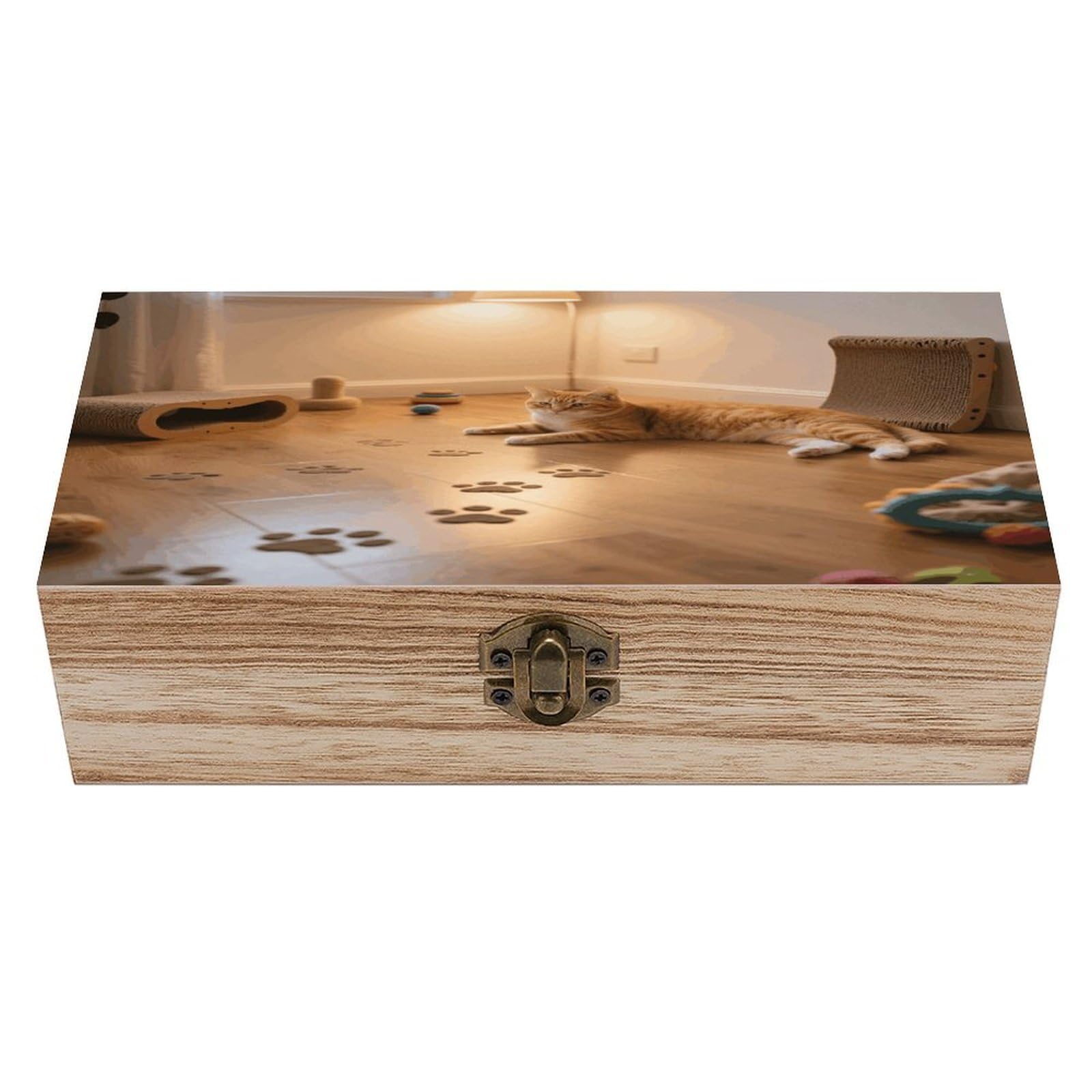 VstaDank Cat Paw Print Wooden Storage Box Vintage Wood Box with Lid Large Wooden Jewelry Boxes DIY Wood Gift Boxes Exquisite Jewelry Case Art Stash Keepsake Storage Case