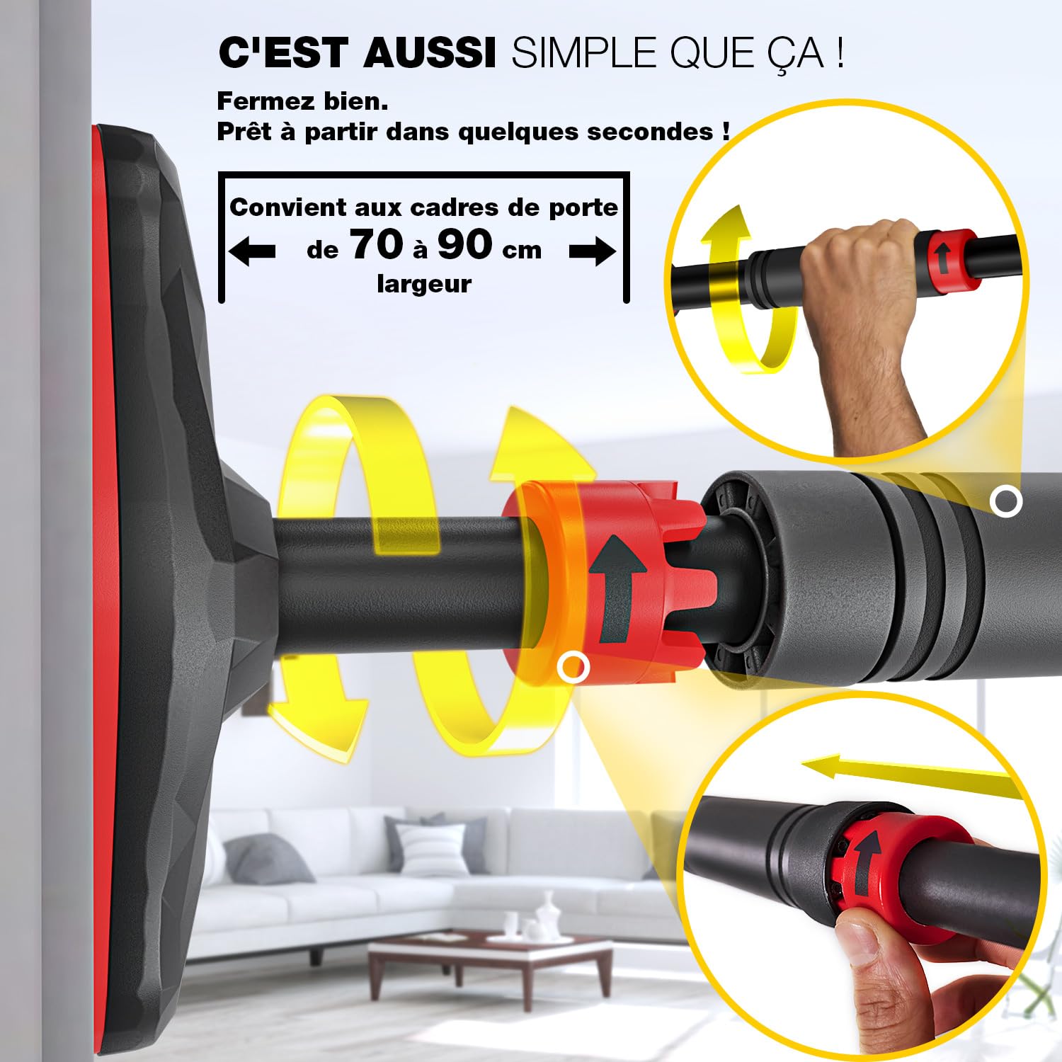 SPORTSTECH - Barre De Traction KS270 - Fitness, Musculation Et Renforcement Musculaire - Fixation Extra-Large par Pression avec Verrouillage De Sécurité Gear Lock - 70 À 90 cm - Rembourrage Mousse