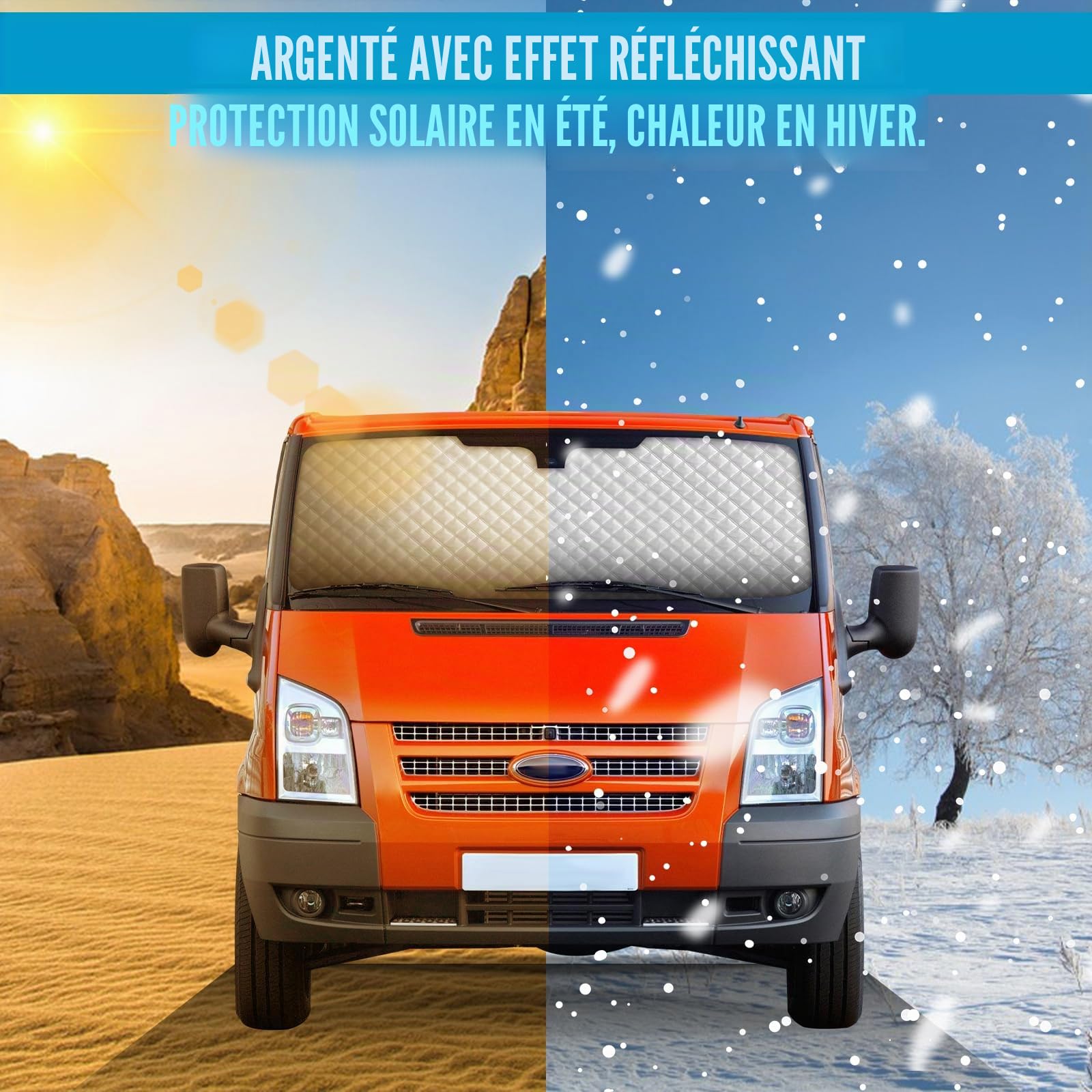 3 pièces de protection solaire et thermique adaptées au Ford Transit Van MK7, pare-brise avant imperméable pour la cabine du conducteur, protection solaire intérieure pour l’obscurcissement, l