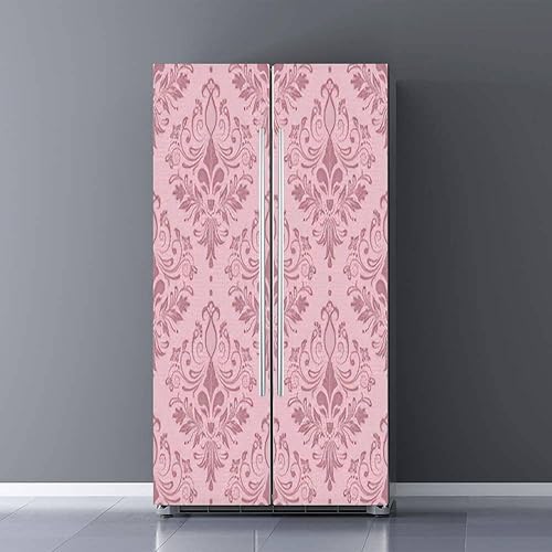Juego de envoltura de vinilo autoadhesivo para refrigerador, damasco para puerta, mural extraíble para nevera, calcomanía de cubierta completa para