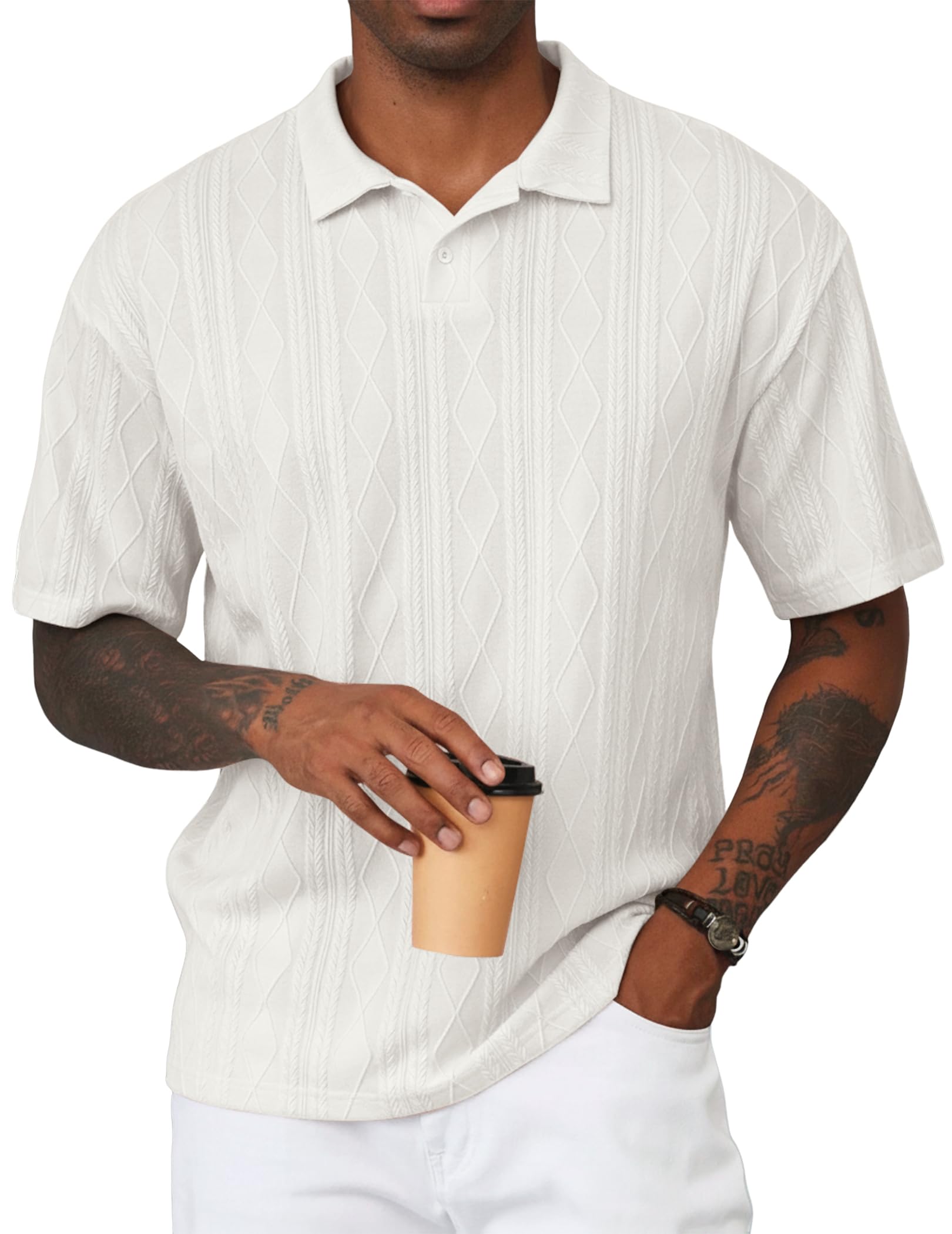 JMIERR Herren Strick Poloshirt Kurzarm Casual Golf Polo Herren mit Struktur Sommer Männer Polohemd T-Shirt S-3XL