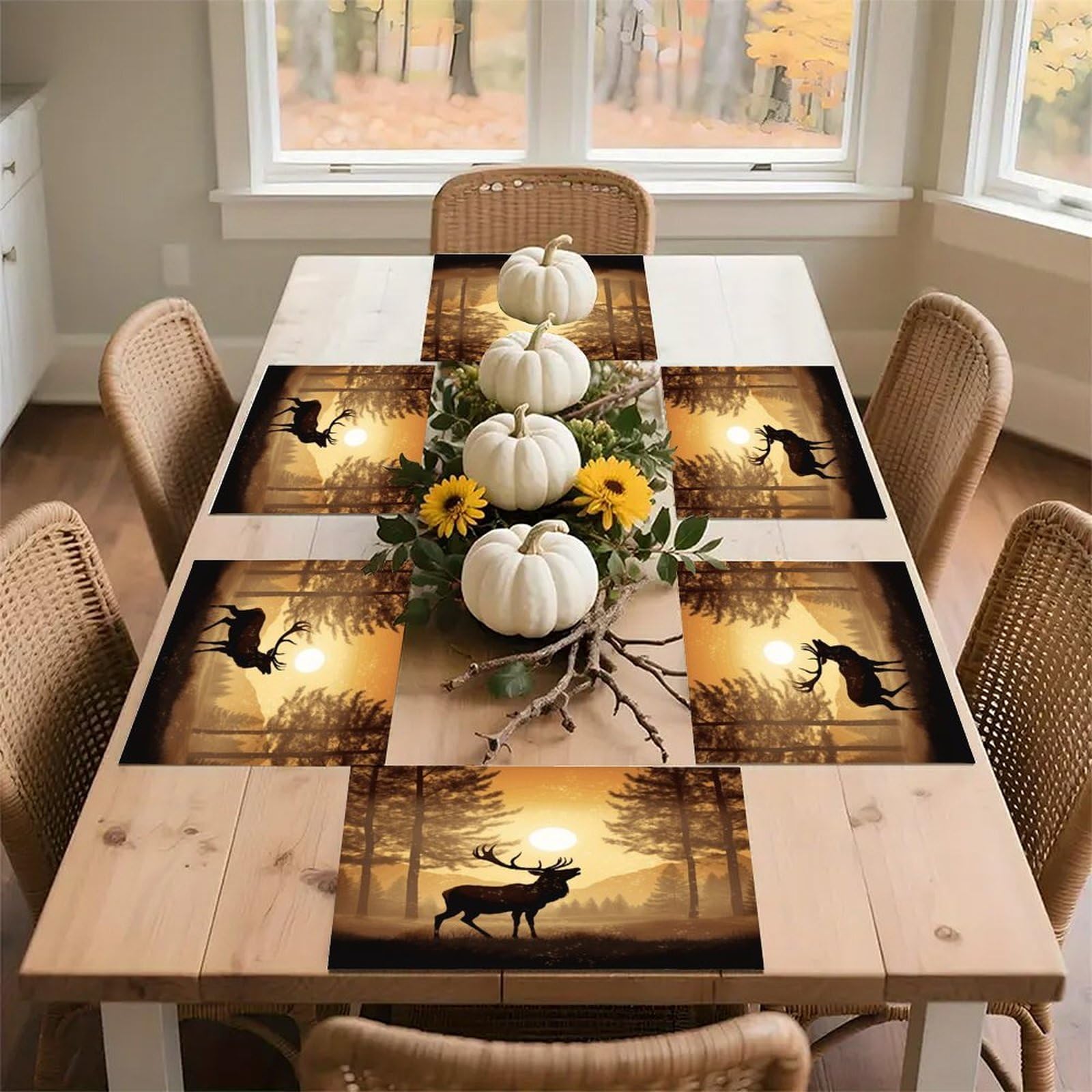 Elk Artwork Placemats Non-Slip Heat Resistant Table Mats Flax Washable Cloth Place Mats Easy to Clean Premium Placemat for Kitchen Dining Table Decor Party Outdoor