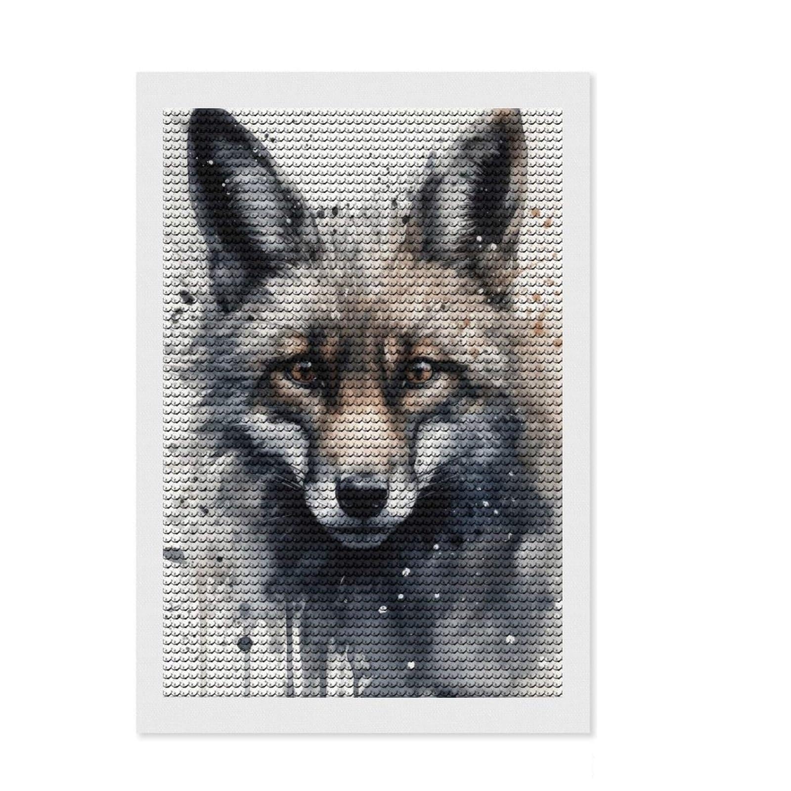 Junmoney Fox Beauty Black Ink Full Drill Diamond Painting Kit 8"x12", Complete Accessories, Neat Printed Canvas, Creative Leisure Activity