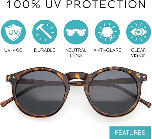Miniatura 2 de ZeroUV P-3 gafas de sol estilo vintage, de lente redonda, montura con astas, con espacio para la nariz.