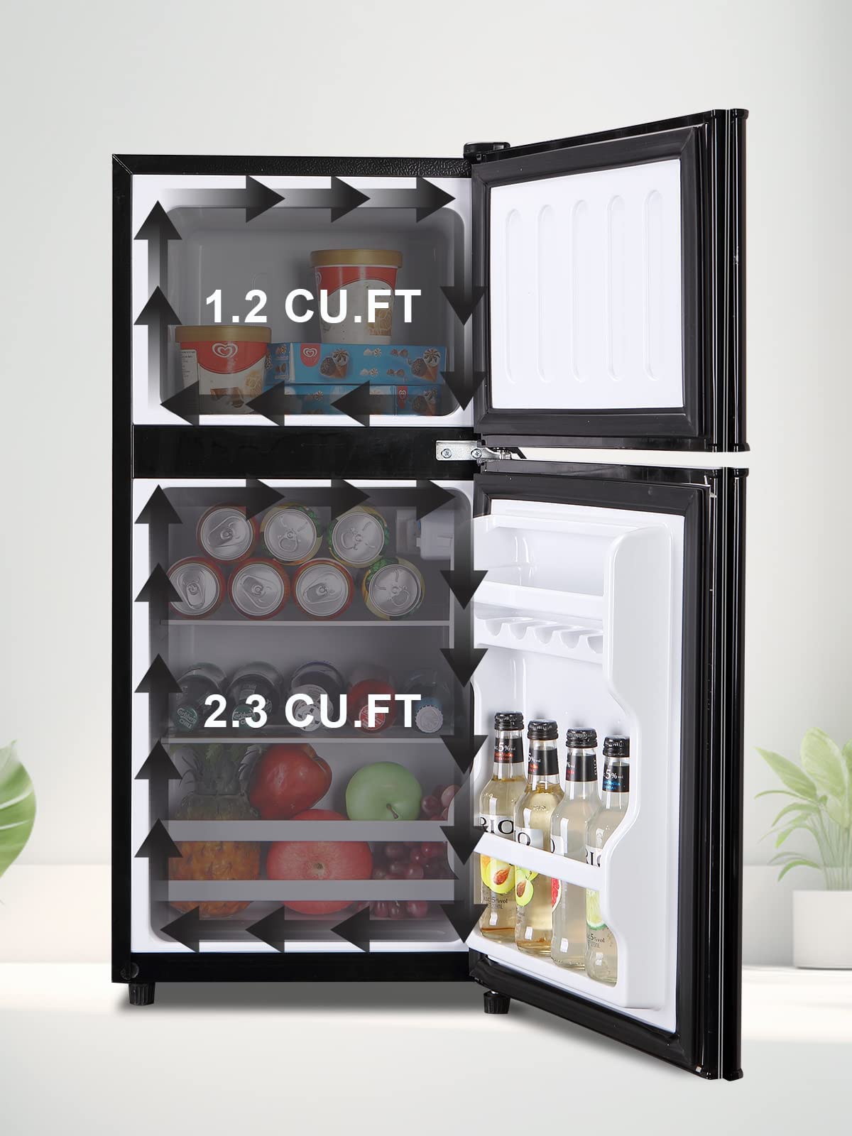 KRIB BLING Mini Fridge With Freezer,3.5 Cu. Ft Compact Refrigerator With 2 Doors,7- Level Adjustable Thermostat, Removable Glass Shelves For Bedroom, Office, Kitchen, Apartment, Dorm, Black on Fridge.com