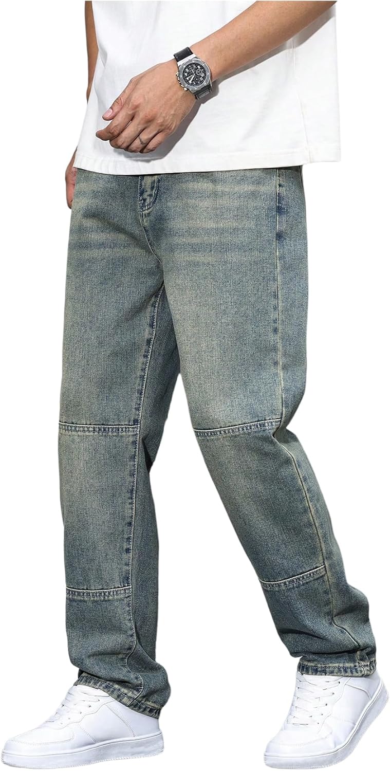 Verdusa Men's Straight Leg Jeans Baggy Denim Pants Vintage High Waist Loose Trousers