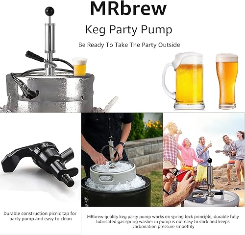 Miniatura 5 de MRbrew Bomba de fiesta de barril, bomba de mano de barril de cerveza con sistema D americano, bomba de picnic de 4 pulgadas con grifo de cerveza y