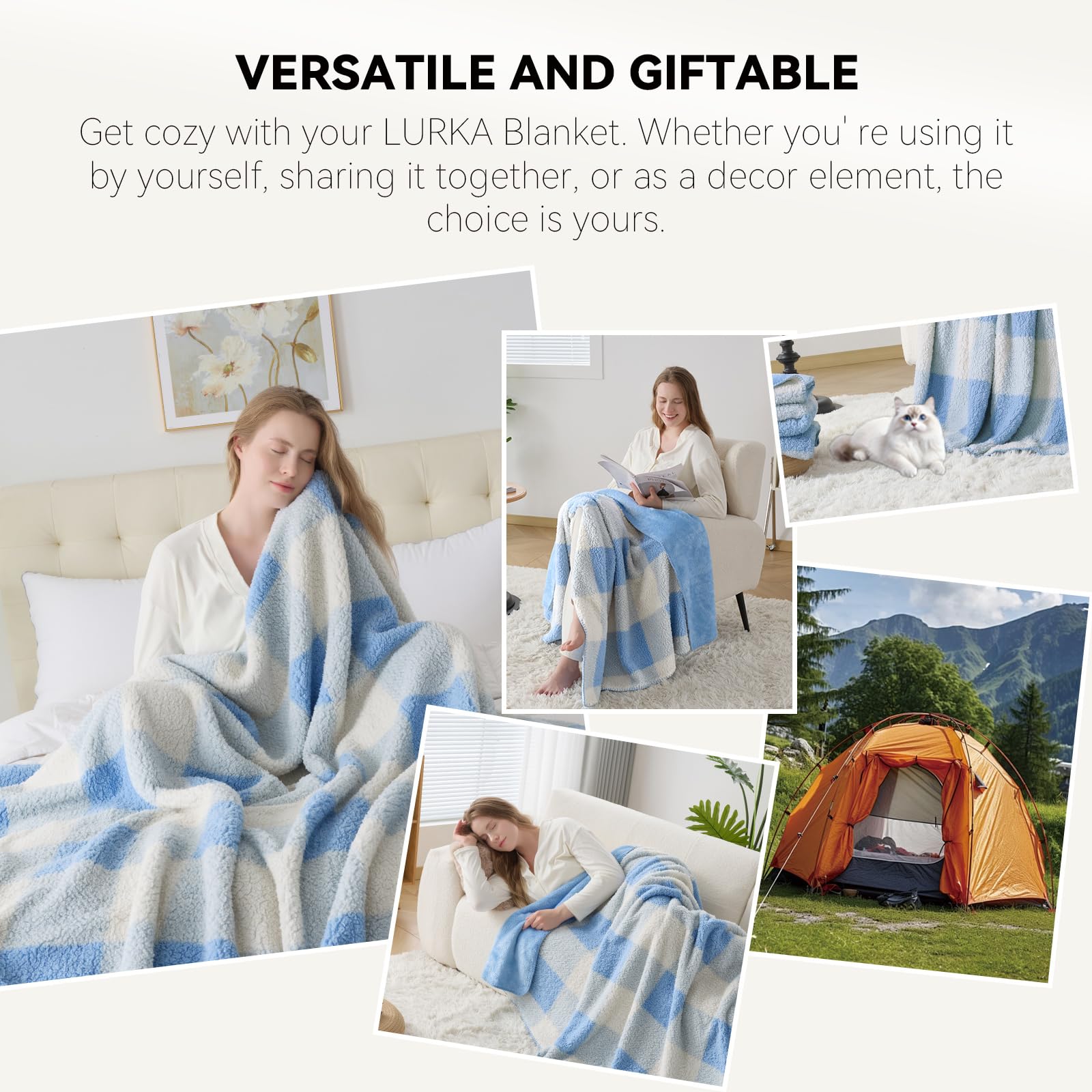 LURKA Coperta in pile Sherpa e polare a scacchi, coperta ipoallergenica su entrambi i lati, per divano, letto, animali domestici (ghiacciaio, matrimoniale (152,4 x 203,2 cm)