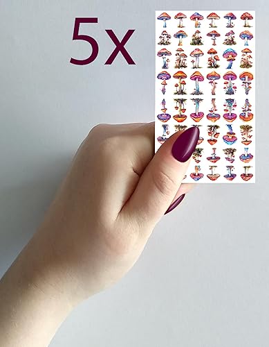 Miniatura 6 de Calcomanías para uñas (5 hojas) FLONZNAIL Ácido Psicodélico Setas Decoración de Uñas