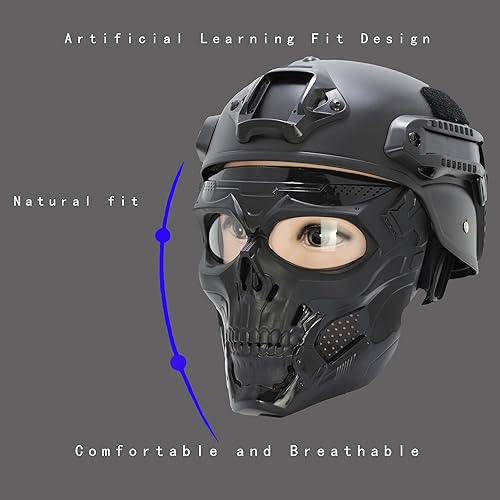 Miniatura 6 de Máscara de Airsoft de cara completa con gafas de alta definición, calavera, esqueleto, máscara de paintball para Halloween, cosplay, paintball,