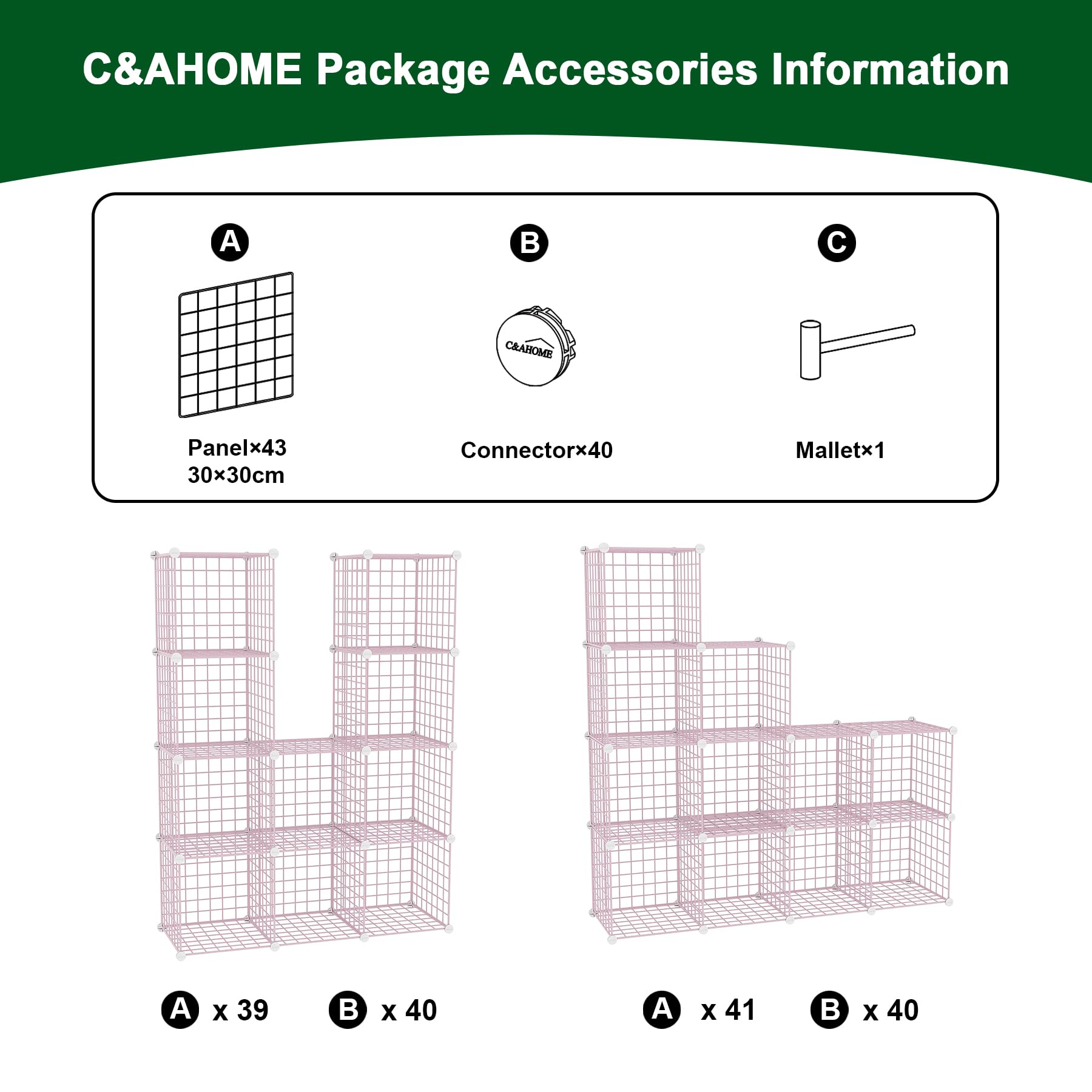 C&AHOME Almacenamiento de cubos de alambre, 12 organizadores de cubos de metal en C, armario, rosa | Estantes modulares, contenedores de almacenamiento, estanterías, estanterías, estanterías, estanterías