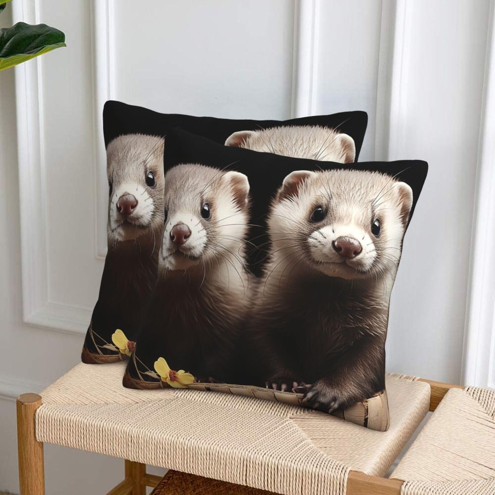 NONHAI Decorative Throw Pillow Covers Set of 2, 12"x12" Square Cushion Case Soft Comfy Ferrets Throw Pillows for Couch Cushion Livingroom Farmhouse Home Decor Pillowcases