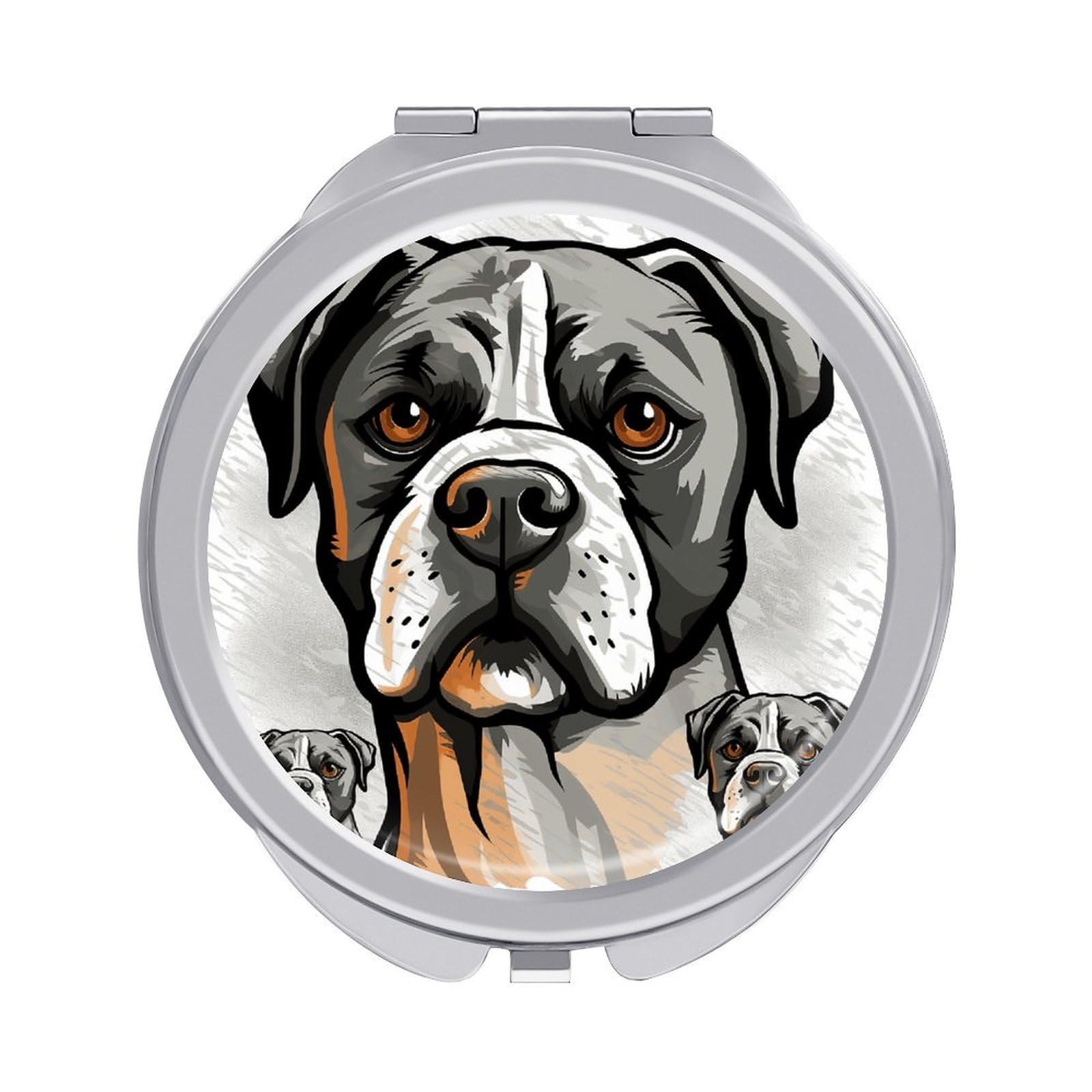 VstaDank American Bulldog Head Travel Makeup Mirror Cute Compact Mirror for Women 1X/2X Magnifying Metal Pocket Makeup Mirrors Folding Round Makeup Mirrors for Handbag Wallet & Gift