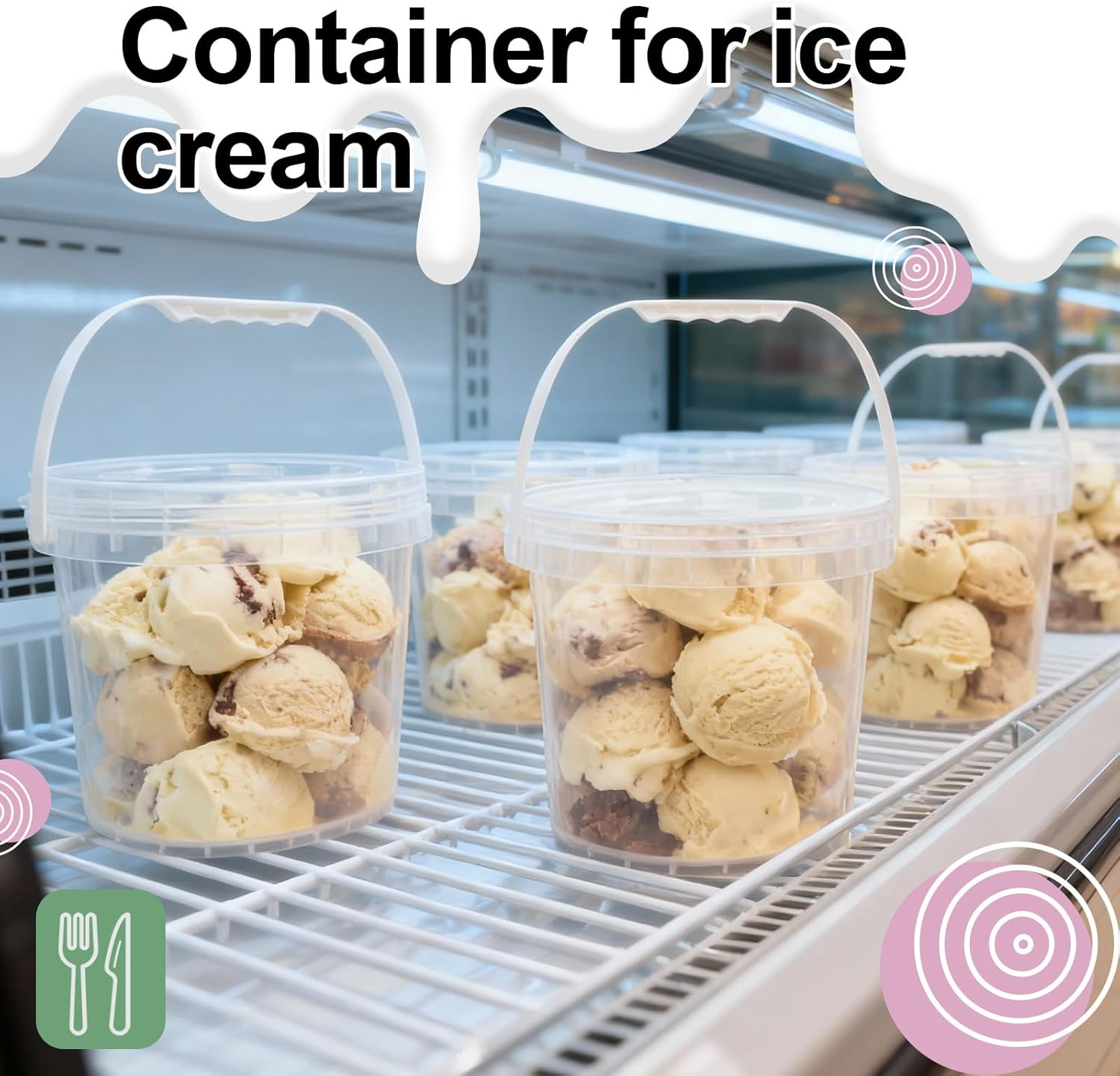 4 Pack 1 Gallon Food Grade Plastic Buckets with Screw Lids & Handle, Reusable Storage Containers for Snacks, Salad, Sauce - Clear Freezer Safe Bucket Set