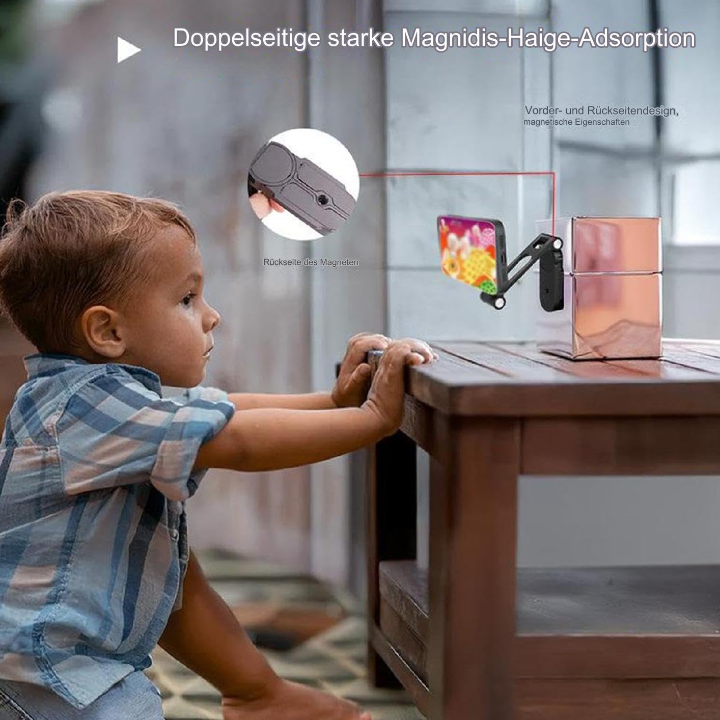 Supporto magnetico per cellulare, pieghevole, supporto per smartphone – Supporto da scrivania girevole a 360 gradi, per uomini e donne, a casa, al lavoro, studio, alle videochiamate e