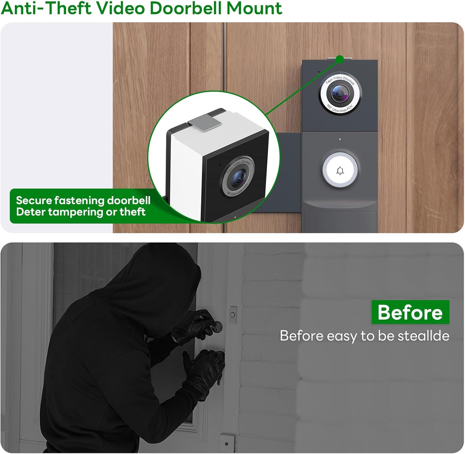Tapo Doorbell Mount, Fully Metal Anti-Theft Bracket for Tapo Video Doorbell D210/D225, Anti-Blocks Motion Sensor, No Drilling Adjustable Accessories Mount for Houses/Apartments/Rentals-Black - Image 5