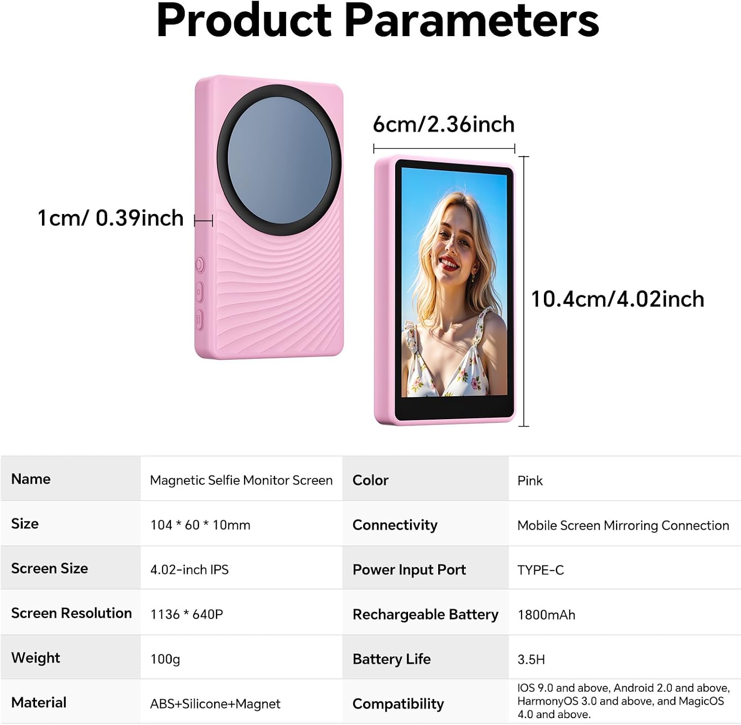 Phone Monitor Screen Magnetic Selfie Monitor Screen with Remote Control, Compatible with iPhone Android for TikTok Selfie Vlog Live Stream