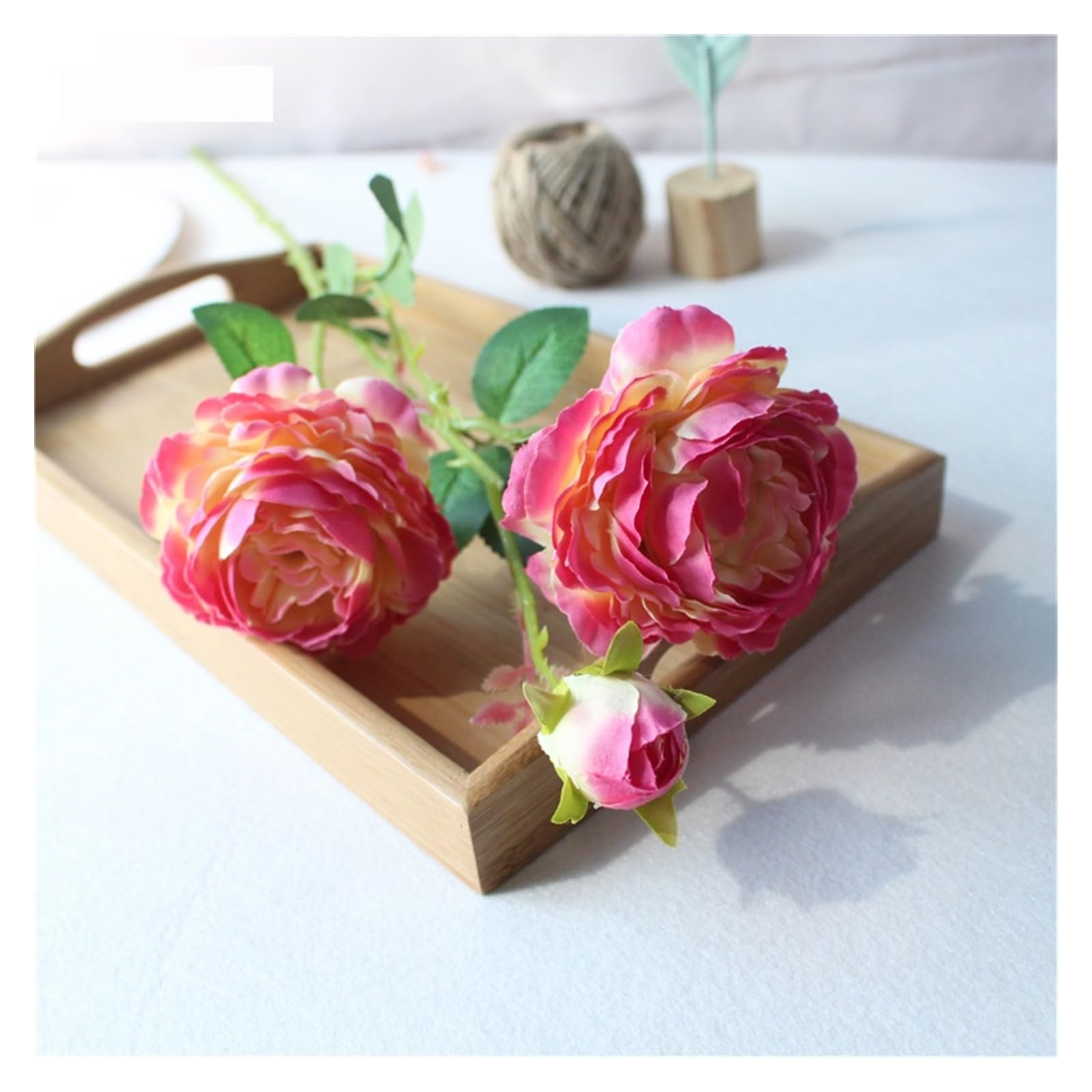 Fiori Finti Simulazione Fiore Bouquet di Rose Seta Artificiale 3 Teste Bouquet da Sposa peonia Composizione Floreale Decorazione di Nozze for Feste a casa Rosa centrotavola(Green)