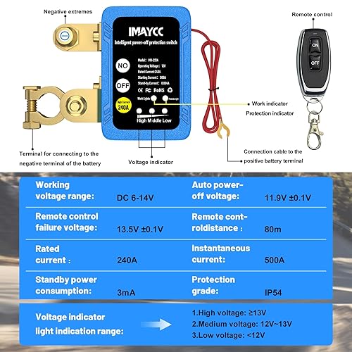 Miniatura 7 de IMAYCC Interruptor de apagado para automóvil, interruptor de desconexión de batería remoto de 12 V 240 A, interruptor de apagado de batería de