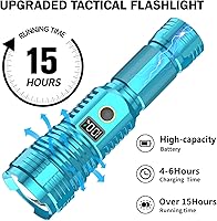 Vista 4 de Linternas recargables de alto lúmenes, luz LED súper brillante de luz de luz larga, linternas con zoom con pantalla digital LCD, 5 modos