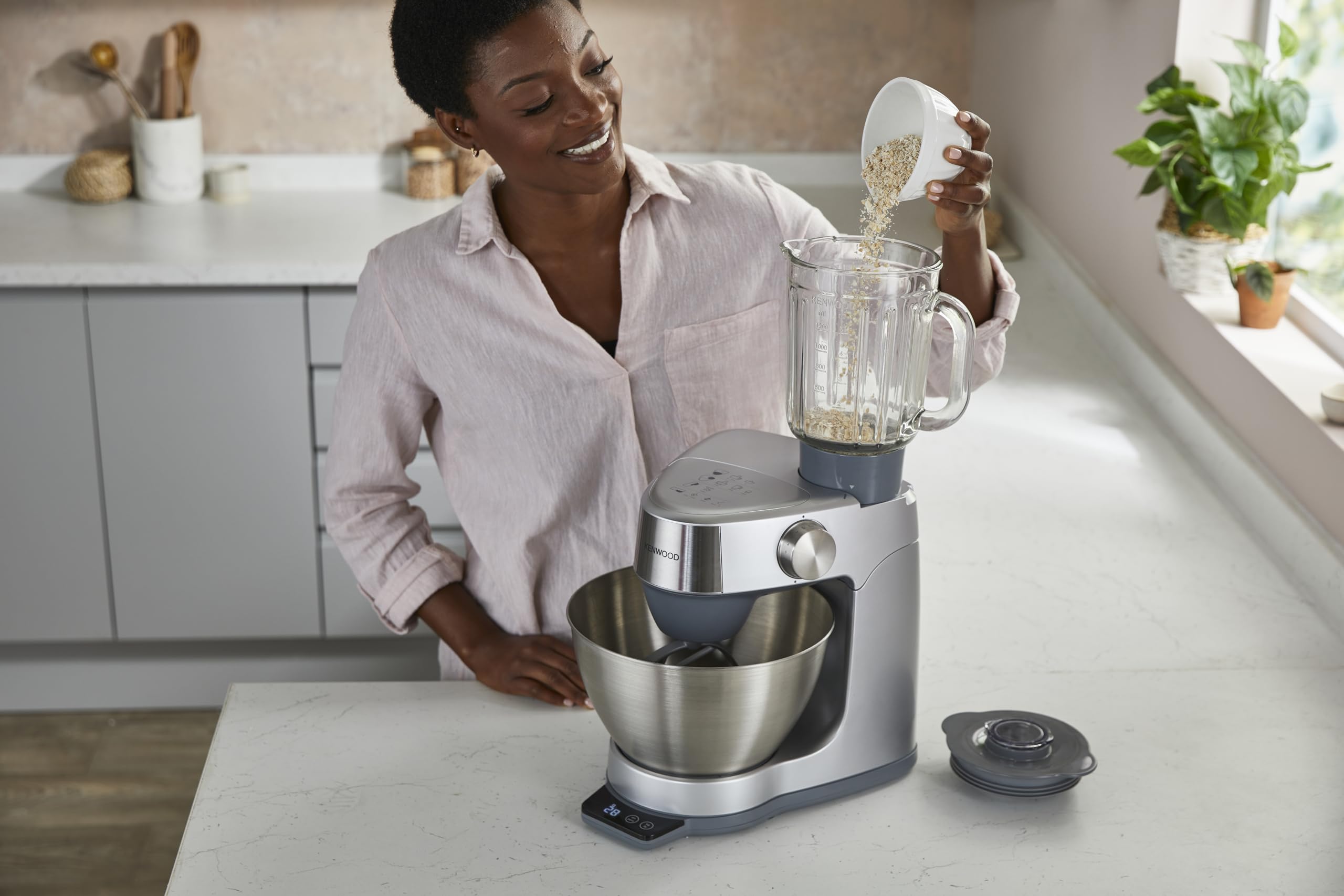 Kenwood Prospero+ KHC29A.O0SI - Amasadora, cuenco de acero inoxidable, 4,3 L, incluye juego de accesorios, 10 unidades + 3 ganchos y batidor, batidora de cristal, procesador de alimentos de 3 discos,