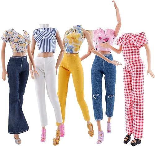 Miniatura 5 de E-TING Lote 15 artículos 5 juegos de ropa de muñeca con 10 pares de zapatos accesorios para muñecas de 11.5 pulgadas estilo aleatorio (chaqueta de