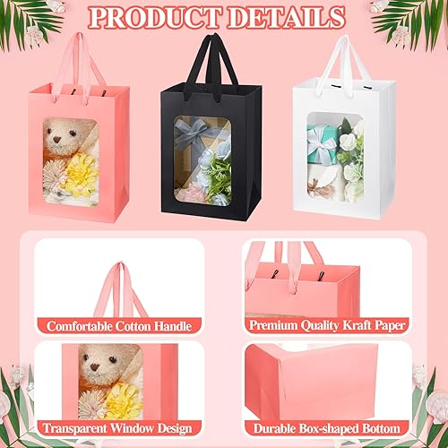 Miniatura 3 de Seajan 30 bolsas de regalo de papel kraft con ventana transparente de 9.8 x 7.1 x 5.1 pulgadas, bolsas de compras de papel kraft a granel con asas,