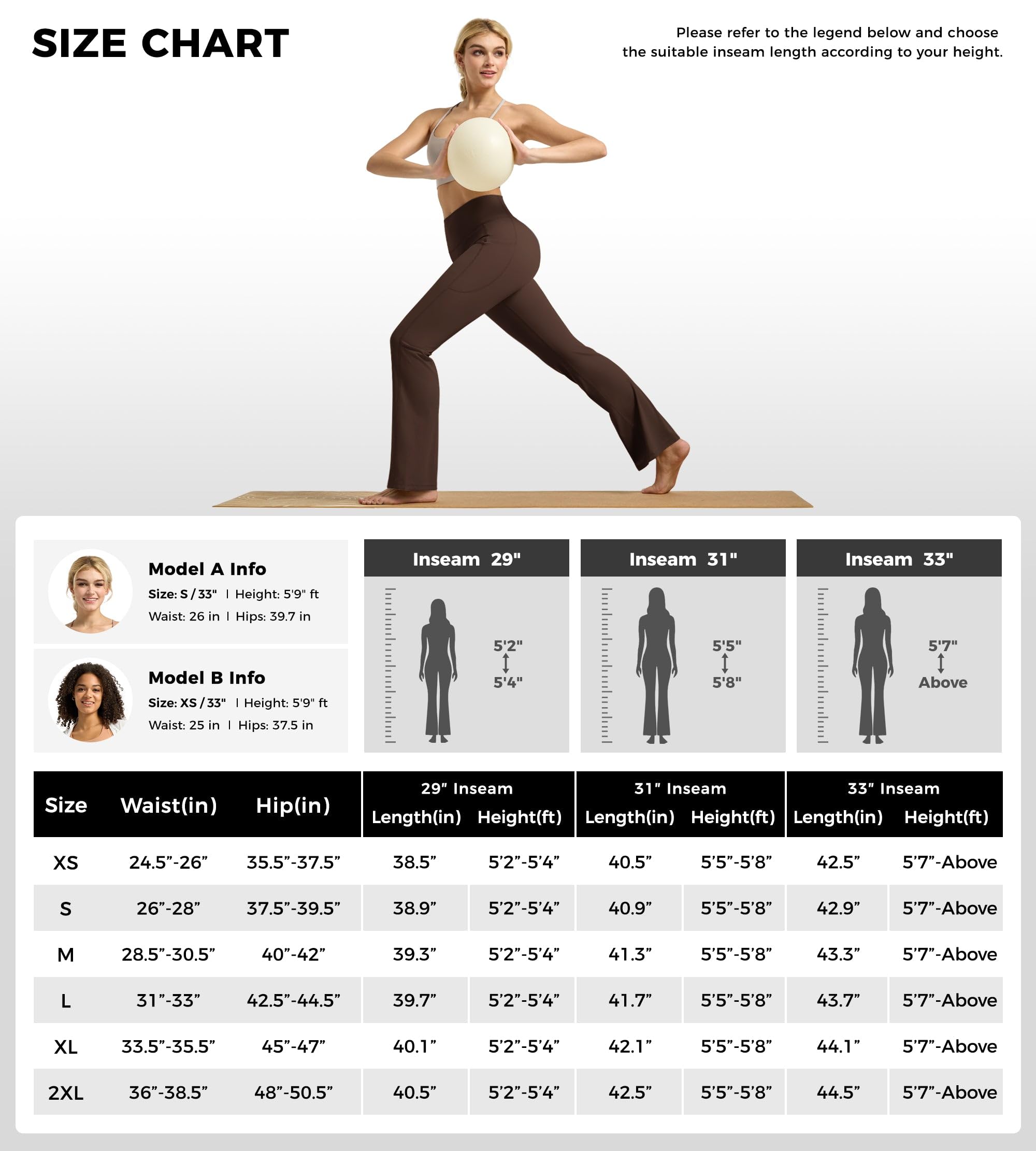 WILLIT Leggings acampanados para mujer, cintura alta, pantalones de yoga con bolsillos, opacos, corte bootcut, pantalones deportivos 77 cm/81 cm
