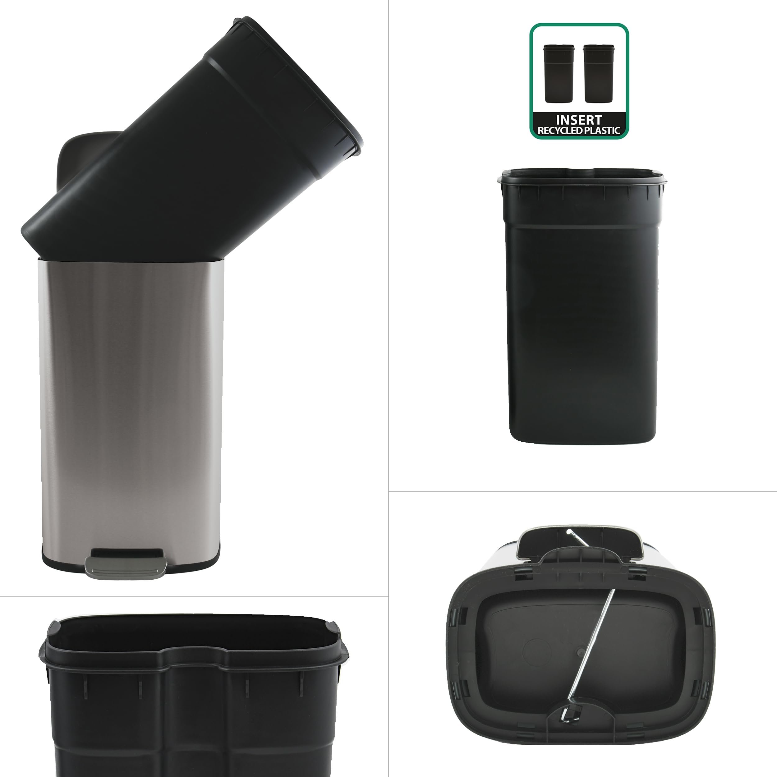 Spirella - Badezimmer Mülleimer mit Fußpedal Modell Akira - Hochwertiger Edelstahl - Leise Schließfunktion Easy-Close - Gebürstetes Metall - 30L - Badaccessoires